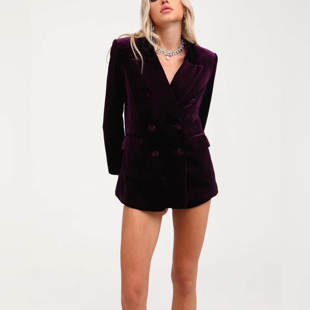 Deep purple corduroy fabric short and blazer suit size S NWT